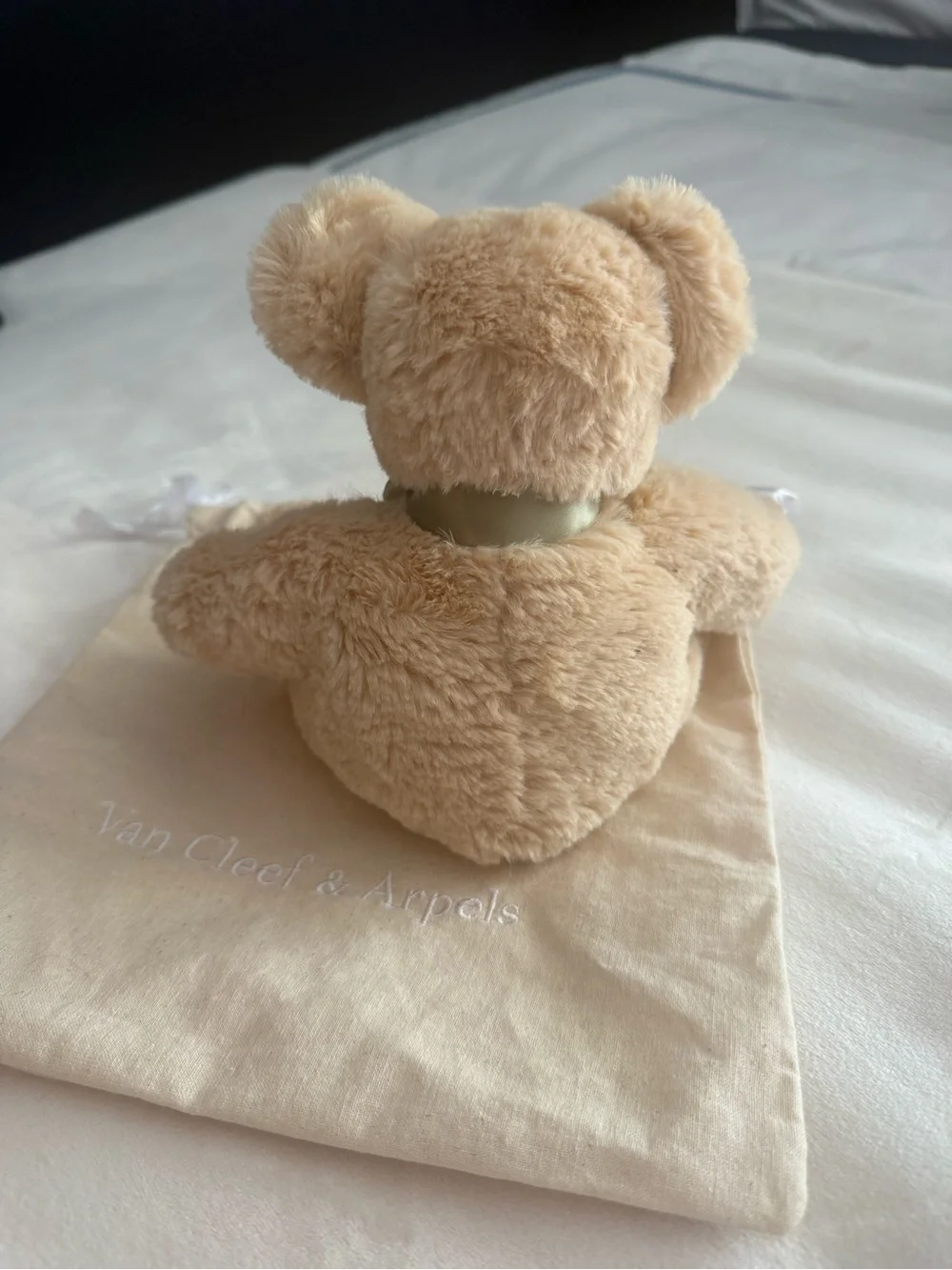 Van Cleef & Arpels Cream Plush Teddy Bear with Bow